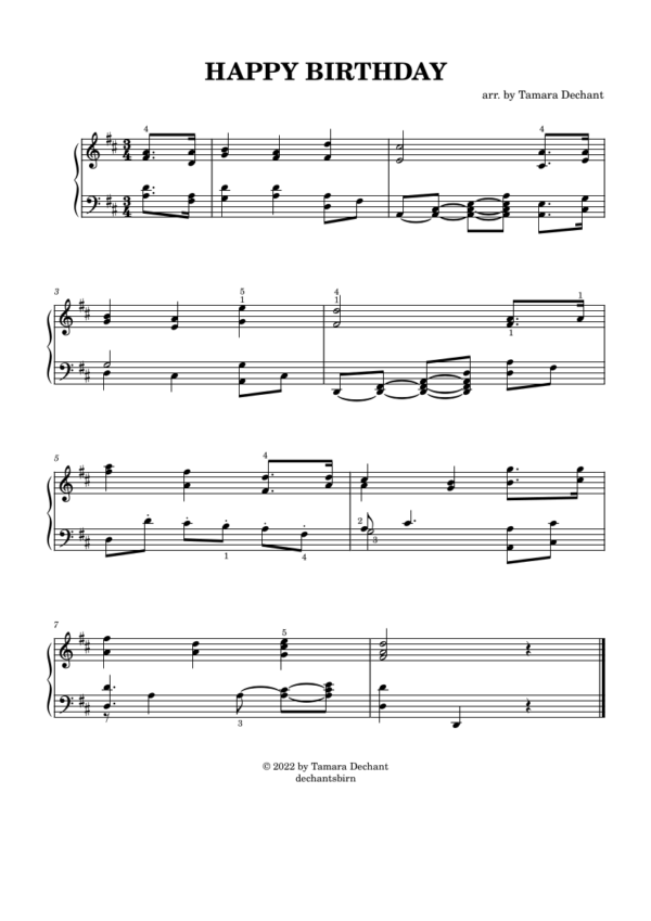 Happy Birthday - piano music sheet intermediate level (free PDF!)